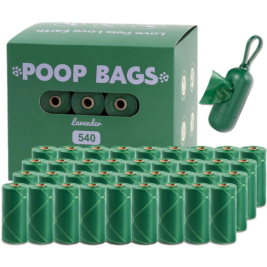CGBD Dog Poop Bags 540 Count Dog Waste Bags with Dispenser Extra Thick Strong 100% Leak Proof Doggy Poop Bags Rolls 13" x 9" Green Dog Bags for Poop Lavender Scented Doggie Poop Bags for Dogs Cat by Anti Spier