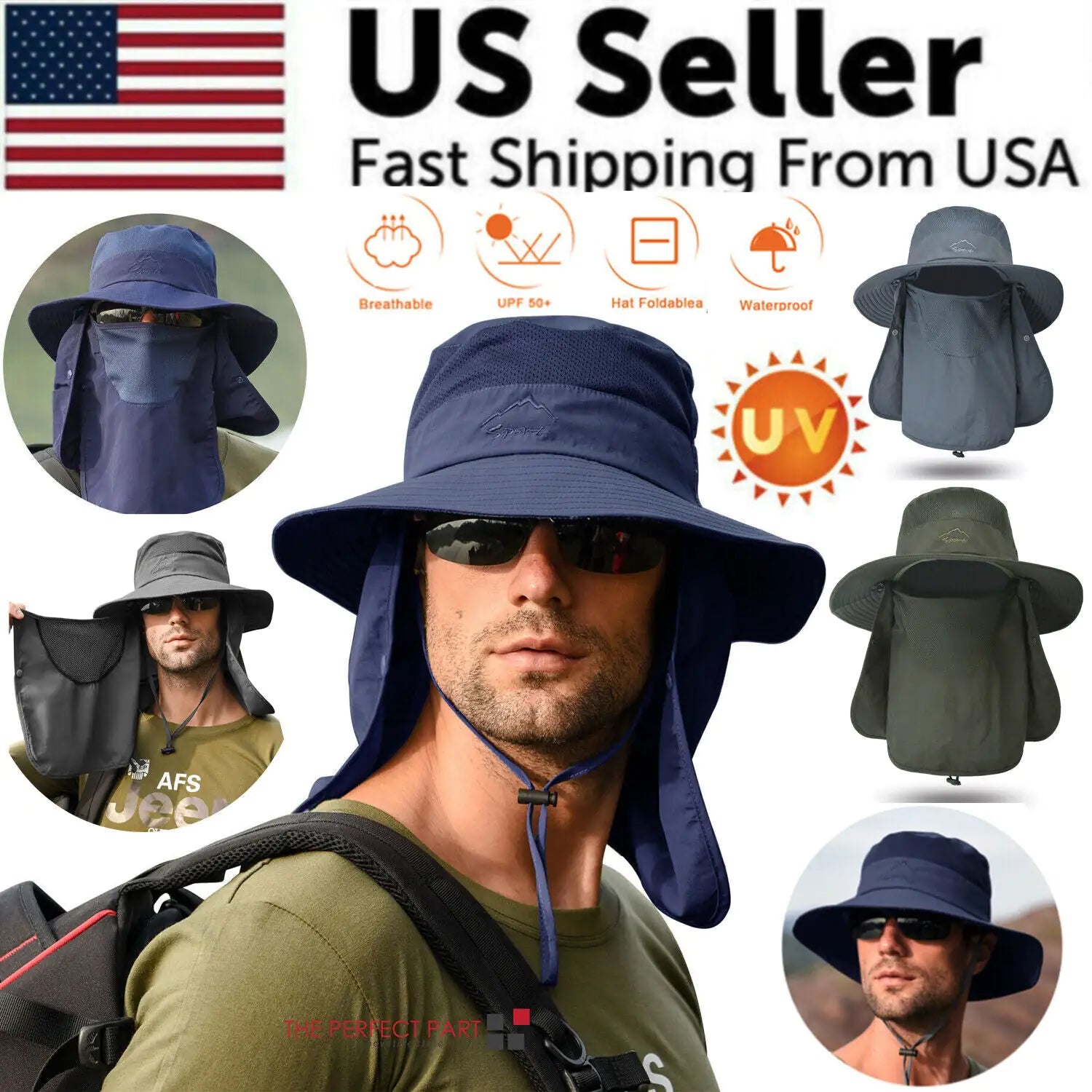 Wide Brim Sun Hat UV Protection Bucket Cap For Hiking Camping Fishing Safari Men by Anti Spier