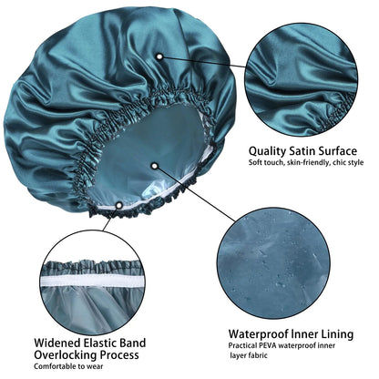 Shower Caps for Women, 4 PCS Elastic and Reusable Bath Caps, Double Waterproof Layers Shower Cap, Bathing Shower Caps, Environmental Protection Hair Bath Hat - Solid Color Solid Color 4 PCS/Set by Anti Spier