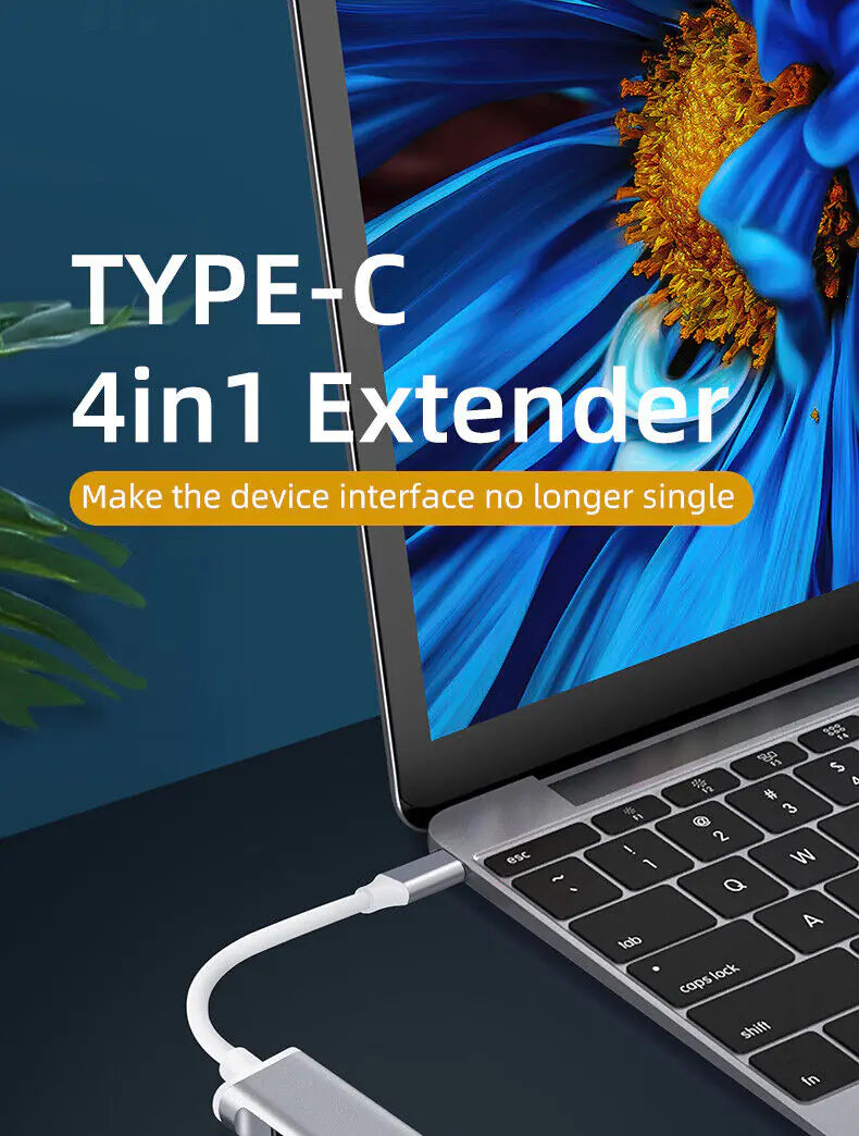 USB-C Type C to USB 3.0 4 Port Hub Splitter For PC Mac Phone MacBook Pro iPad by Anti Spier