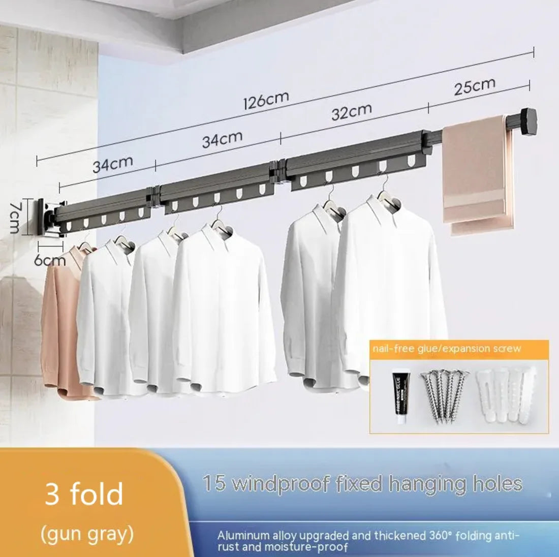 Retractable Aluminum Suction Cup Clothes Hanger by Anti Spier