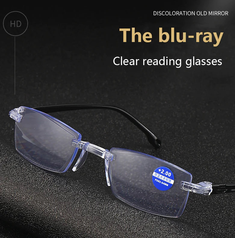 4 PK Mens Rectangular Rimless Blue Light Blocking Reading Glasses Unisex Readers by Anti Spier