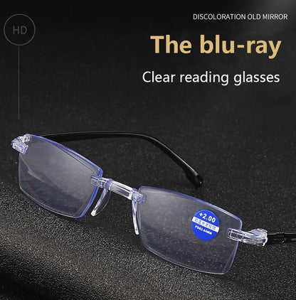 4 PK Mens Rectangular Rimless Blue Light Blocking Reading Glasses Unisex Readers by Anti Spier
