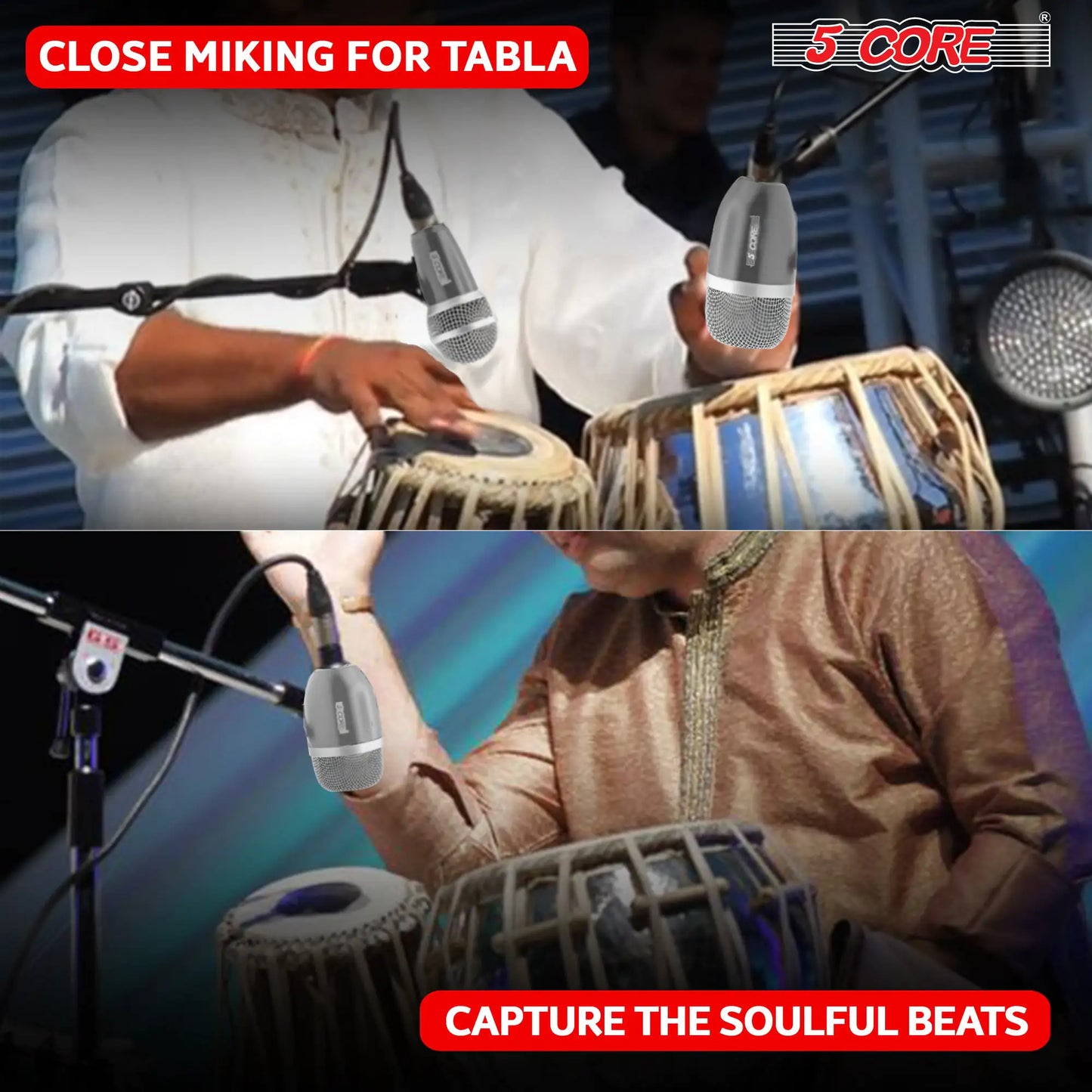 5Core Tabla Microphone Set Uni-Directional XLR Kick Snare Bayan Dayan Instrument Mic by Anti Spier