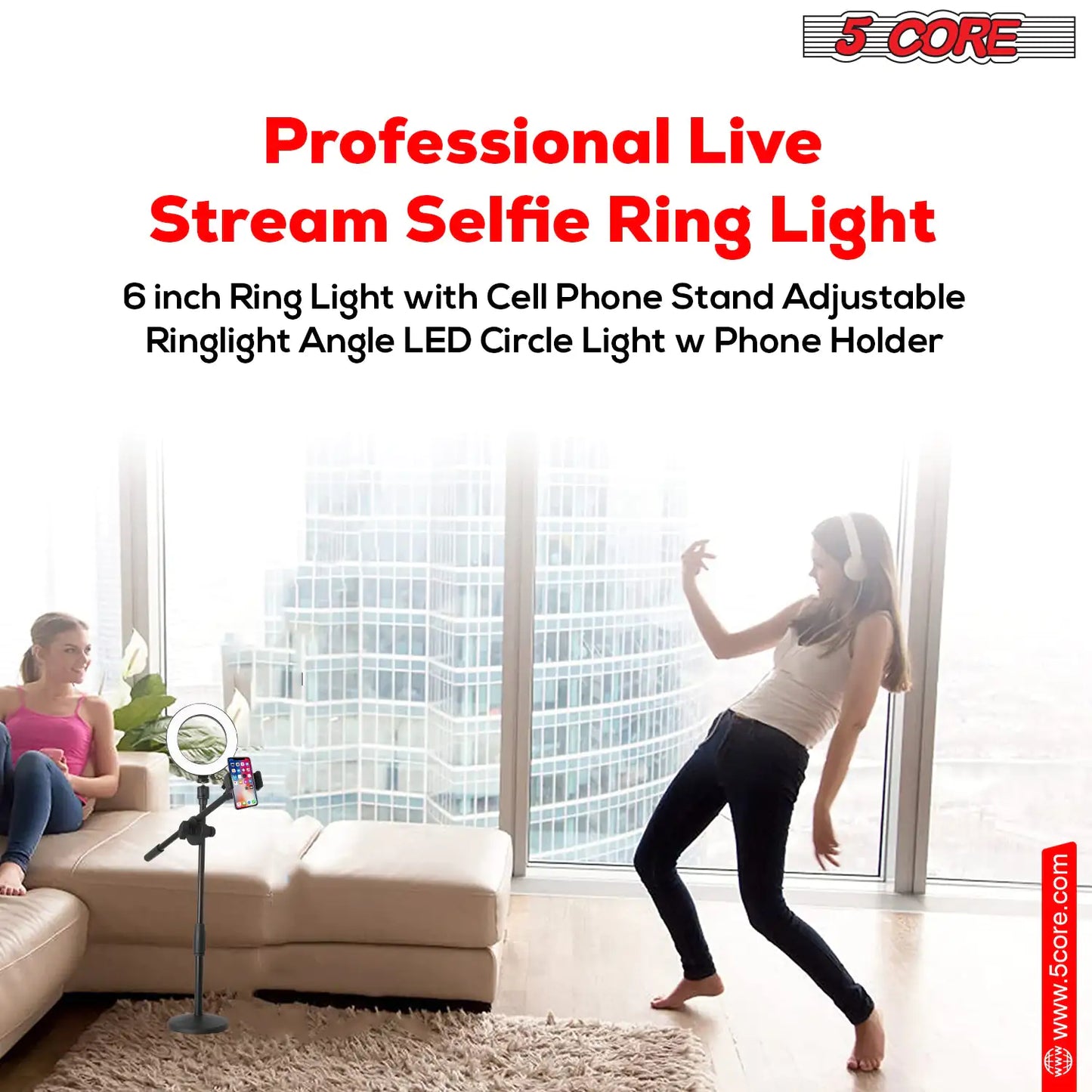 6 inch Ring Light with Cell Phone Stand Adjustable Ring light Angle LED Circle Light w Phone Holder by Anti Spier