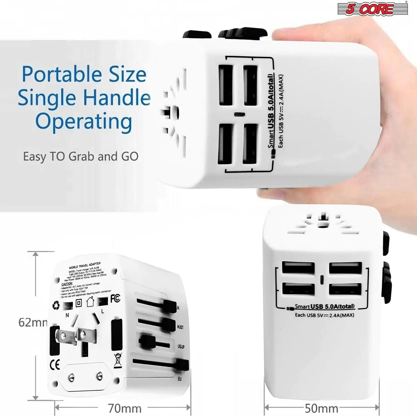 Universal Travel Adapter International Power Adapters 3 Pack Multicharger Plug w 4 USB Ports by Anti Spier