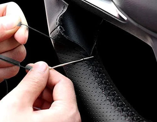 Genuine Leather DIY Car Steering Wheel Cover Anti-slip For 15"/38 cm Black US by Anti Spier