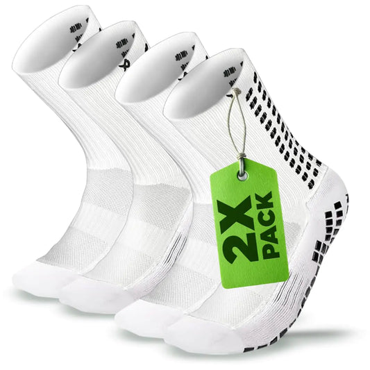 Lux Dual Grip Socks - Soccer Grip Socks for Men and Women. GripArray™ Performance & Comfort - Anti-Slip Grip Socks for Soccer Large White (2 Packs) by Anti Spier