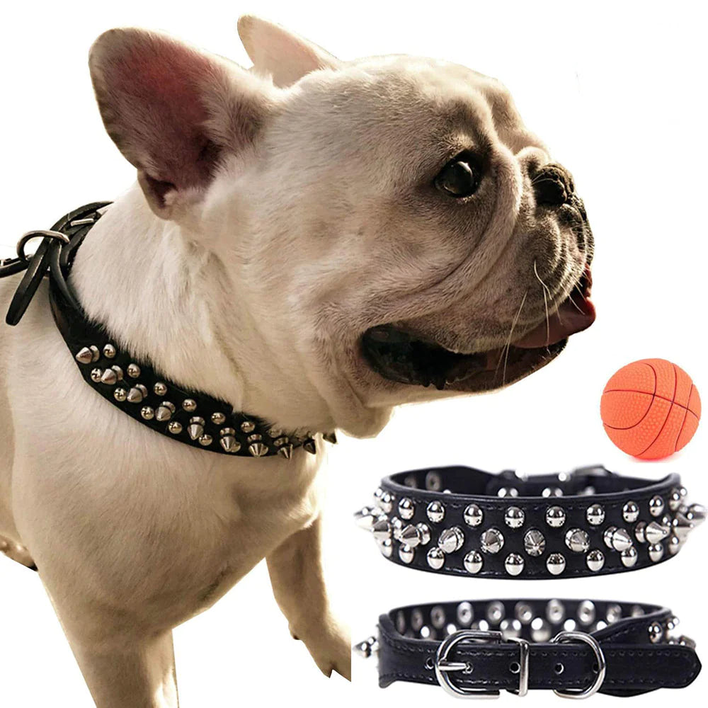 Spiked Studded Leather Dog Collar Rivets Pet Small Large Cat Pit Bull Adjustable by Anti Spier