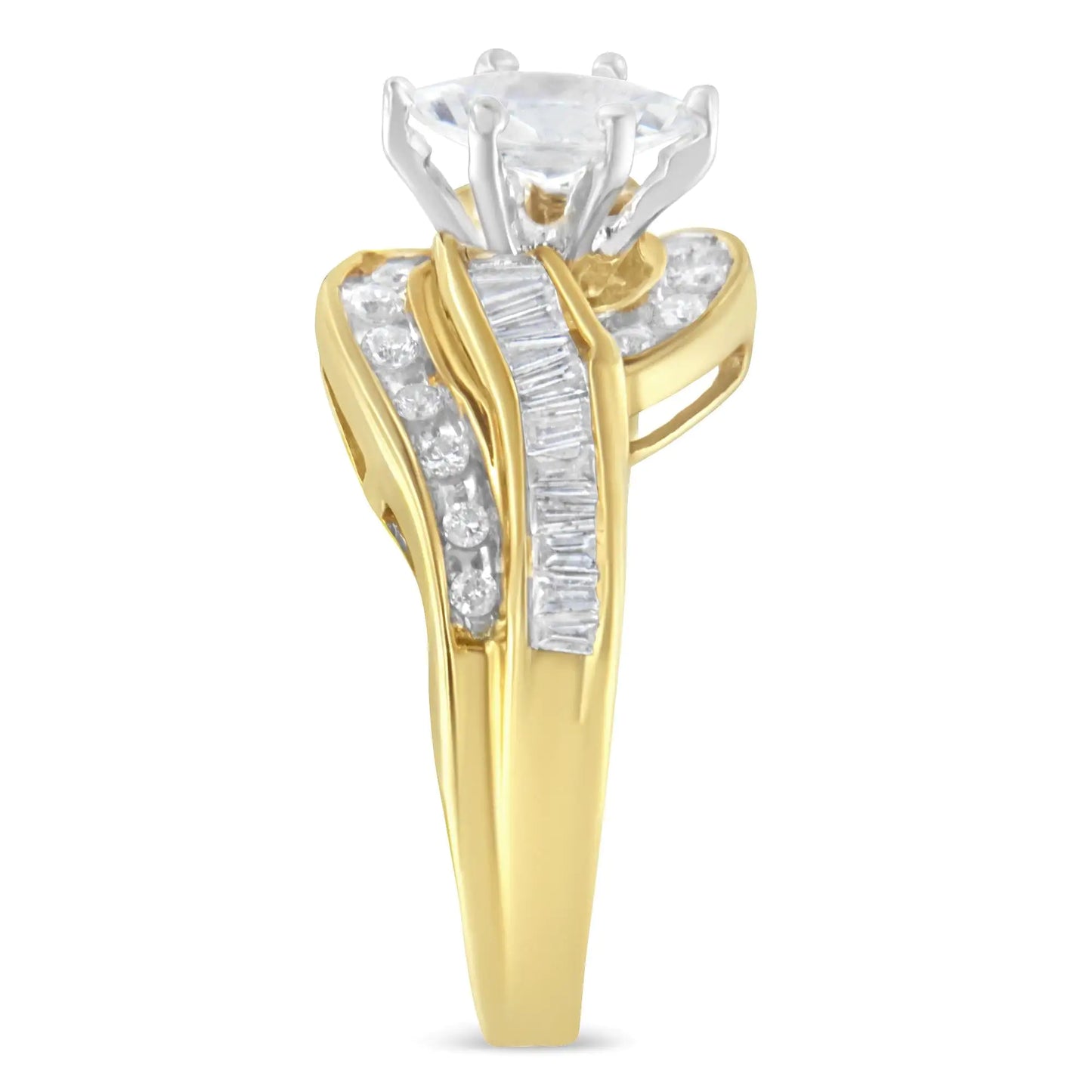 14KT Two-Toned Gold Marquise, Baguette and Round Cut Diamond Bypass Ring (1 cttw, H-I Color, SI1-SI2 Clarity) () by Anti Spier