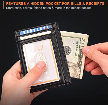 Leather Slim Wallet Credit Card Holder RFID Blocking Pocket ID Money USA by Anti Spier