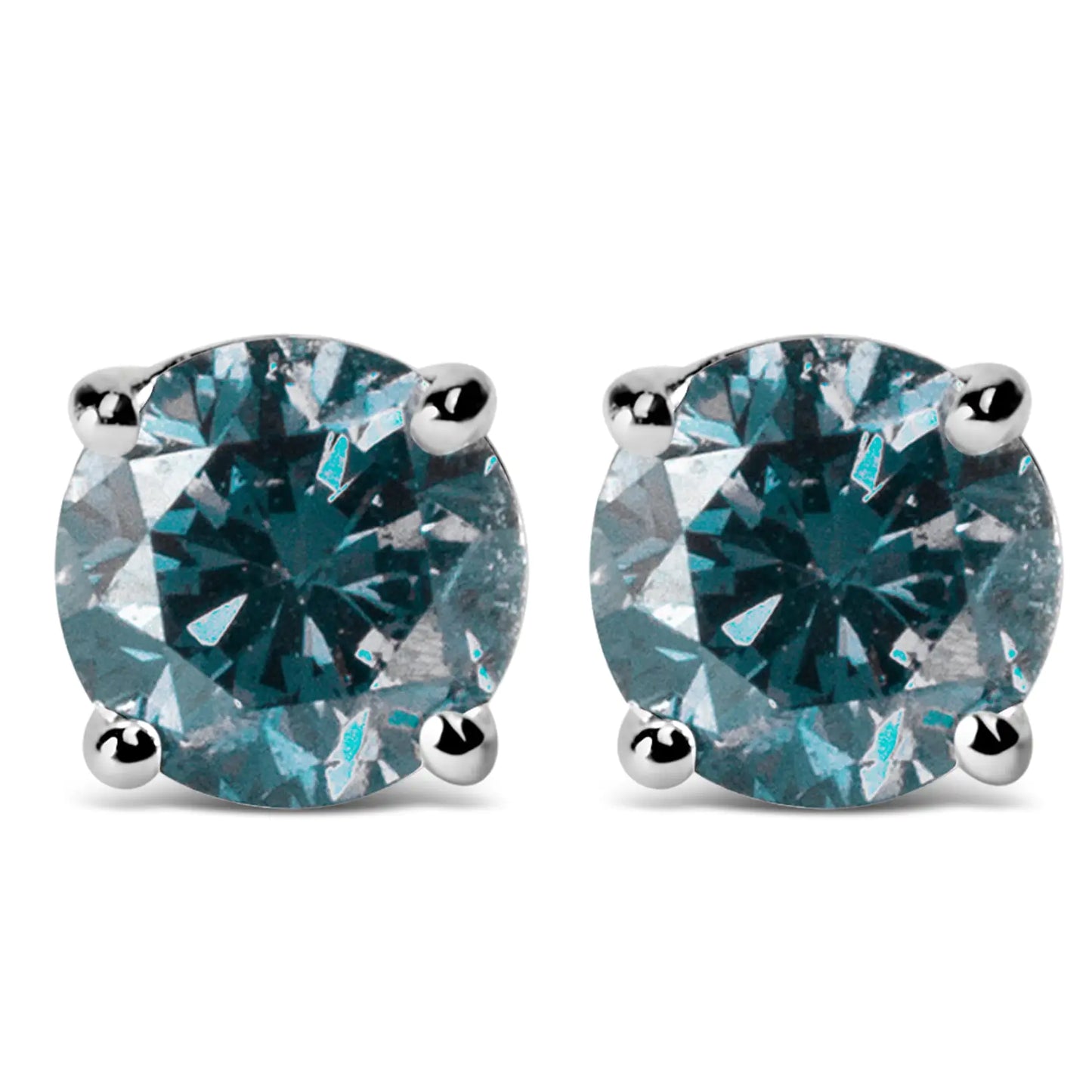 14K Gold Round Brilliant Cut Lab Grown Blue Diamond 4-Prong Classic Solitaire Stud Earrings with Pushbacks by Anti Spier