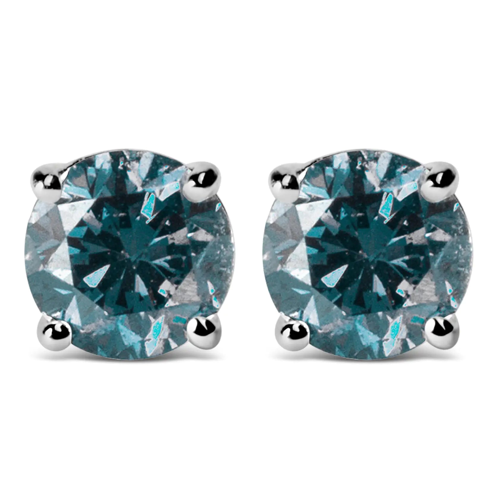 14K Gold Round Brilliant Cut Lab Grown Blue Diamond 4-Prong Classic Solitaire Stud Earrings with Pushbacks by Anti Spier