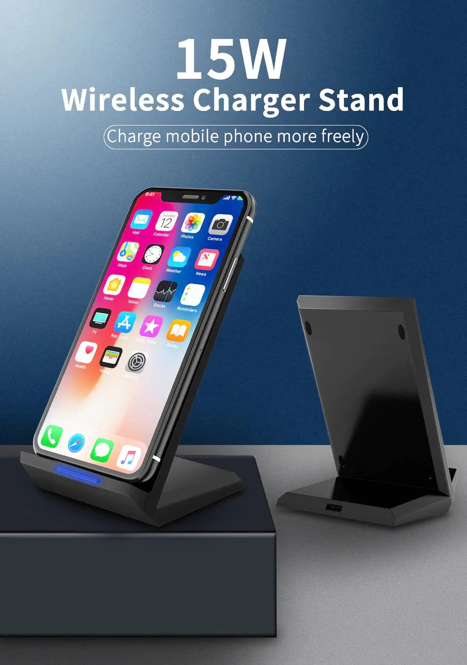 15W FAST WIRELESS CHARGER WITH STAND QUICK CHARGE by Anti Spier