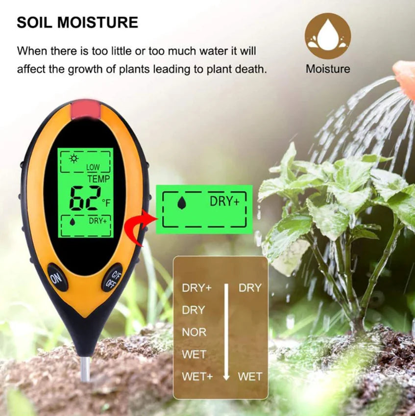 4 In 1 LCD Digital Soil Tester PH Water Moisture Temperature Sunlight Plant Test by Anti Spier