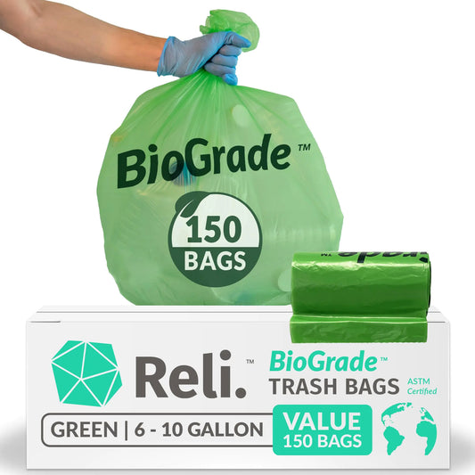 Reli. Biodegradable 6-10 Gallon Trash Bags | 150 Count | ASTM D6954 | Green | Eco-Friendly | Oxobiodegradable Under Certain Conditions (See Product Description) by Anti Spier