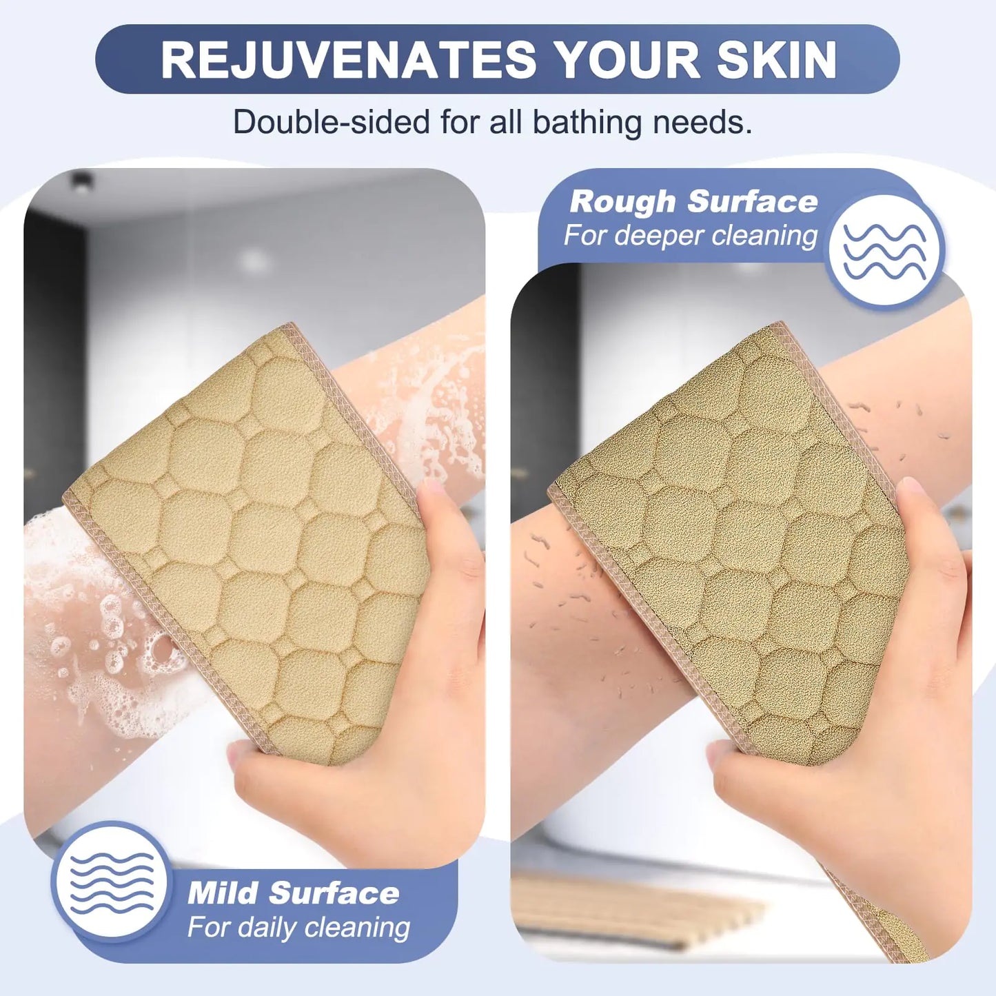 Exfoliating Back Scrubber with Handles, 39 Inch Double-Sided Back Exfoliator Body Scrub Towel, Exfoliating Washcloth Bath Tool for Use in Shower, Back Washer to Deep Clean Your Skin for Men & Women Beige (39*5.5 Inch) by Anti Spier