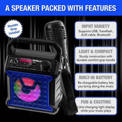 Risebass Portable Karaoke Machine with Microphone - Home Karaoke System with Party Lights for Kids and Adults - Rechargeable USB Speaker Set with FM Radio, SD/TF Card Support, and AUX-in by Anti Spier