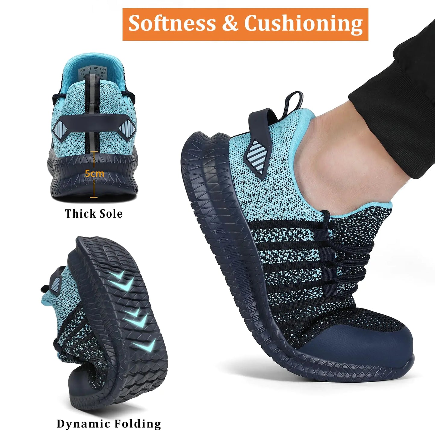Steel Toe Shoes for Men and Women Comfortable Lightweight Work Safety Shoes Puncture Proof Slip Resistant Indestructible Sneakers Construction Work Utility Shoes 12 Women/10.5 Men Blue by Anti Spier