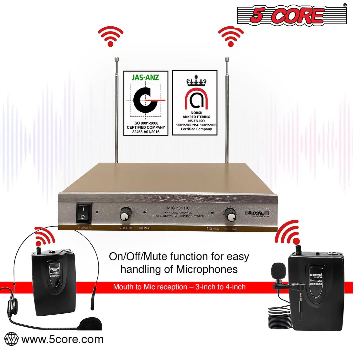 5Core Wireless Microphones w 1 Headset 1 Collar Mic + Receiver Microfono Inalambrico by Anti Spier