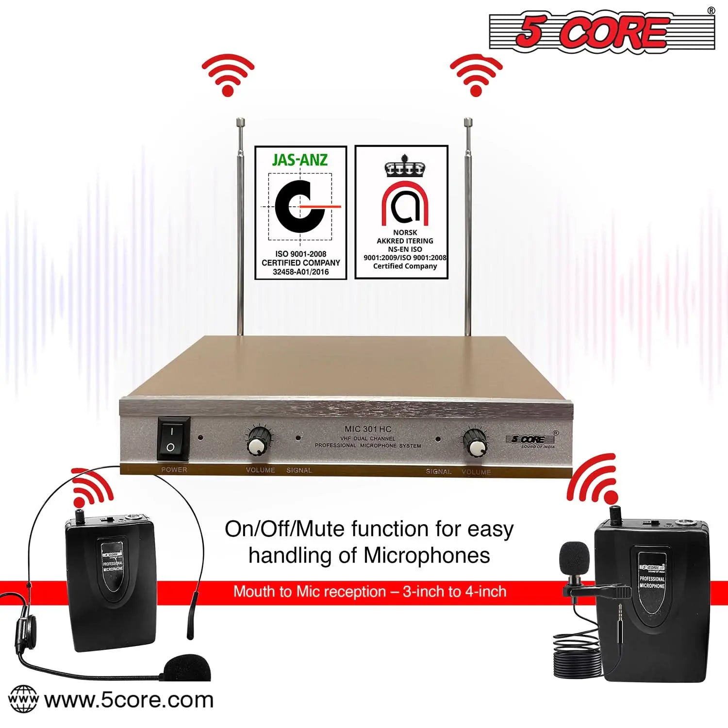 5Core Wireless Microphones w 1 Headset 1 Collar Mic + Receiver Microfono Inalambrico by Anti Spier