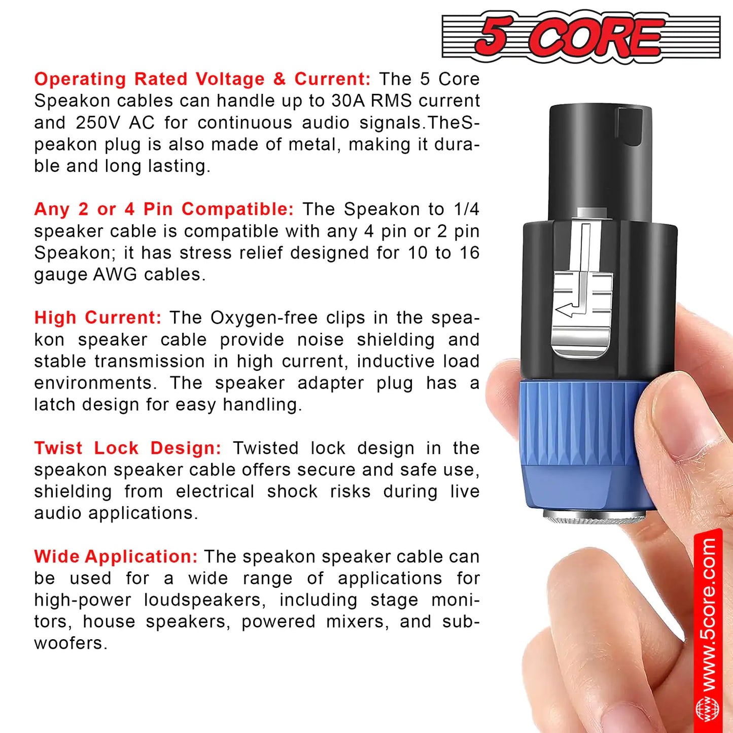 5 Core Speakon Adapter High Quality Audio Jack Male Audio Pin Speaker Adapter Connector by Anti Spier