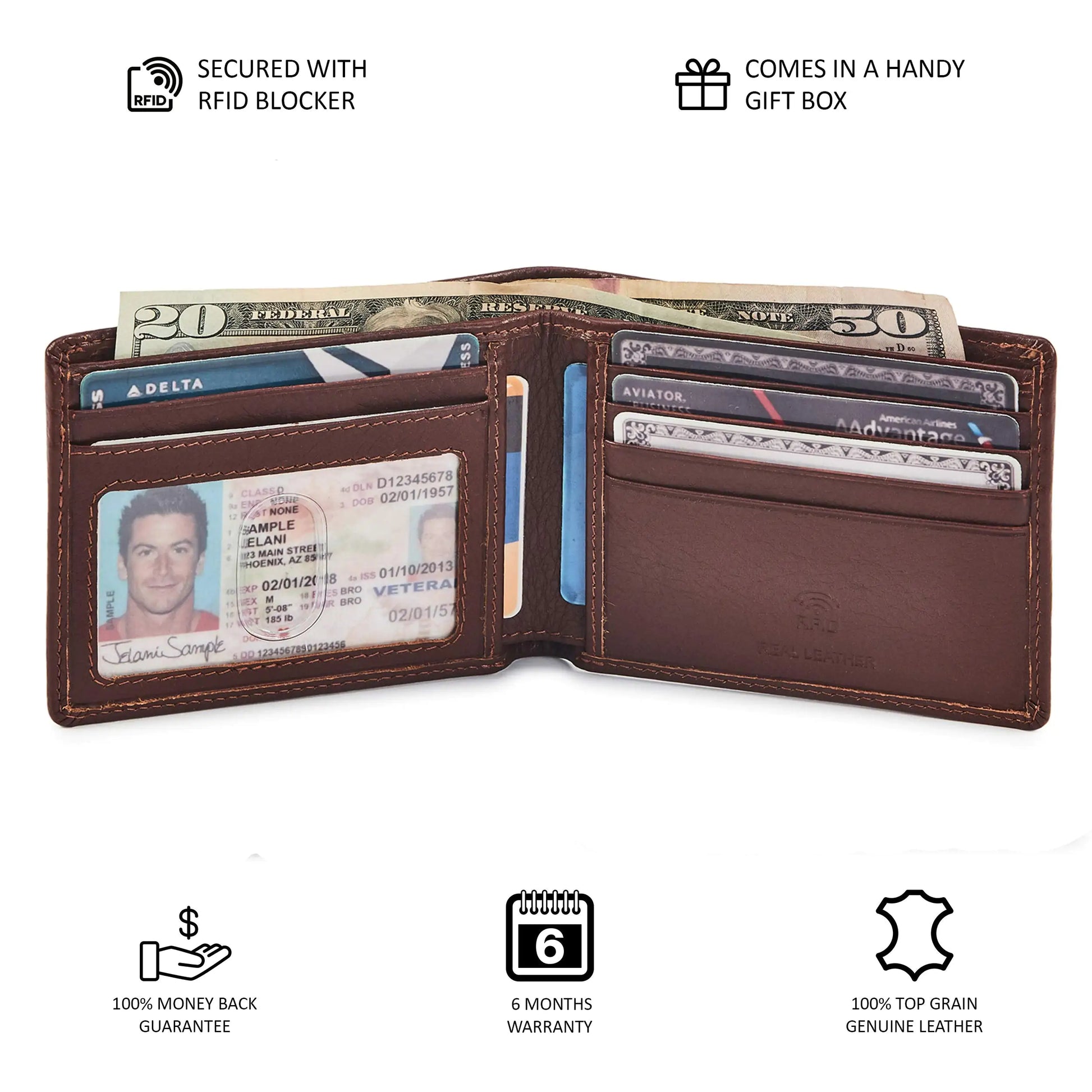 Real Leather Mens Bifold Wallet RFID Blocking Slim Minimalist Front Pocket - Thin & Stylish with ID Window in Gift Box (Nappa, Cognac) Cognac Nappa by Anti Spier