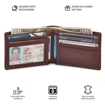 Real Leather Mens Bifold Wallet RFID Blocking Slim Minimalist Front Pocket - Thin & Stylish with ID Window in Gift Box (Nappa, Cognac) Cognac Nappa by Anti Spier