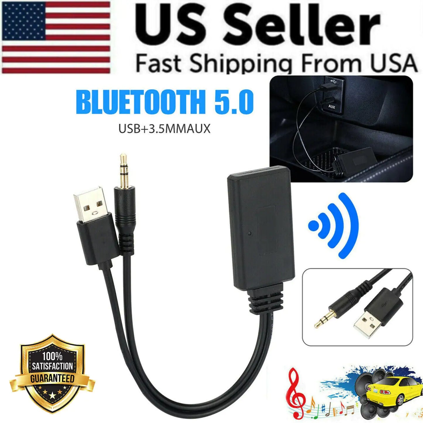 2 In 1 USB Bluetooth 5.0 Transmitter Receiver Adapter Wireless For PC Car Kit by Anti Spier
