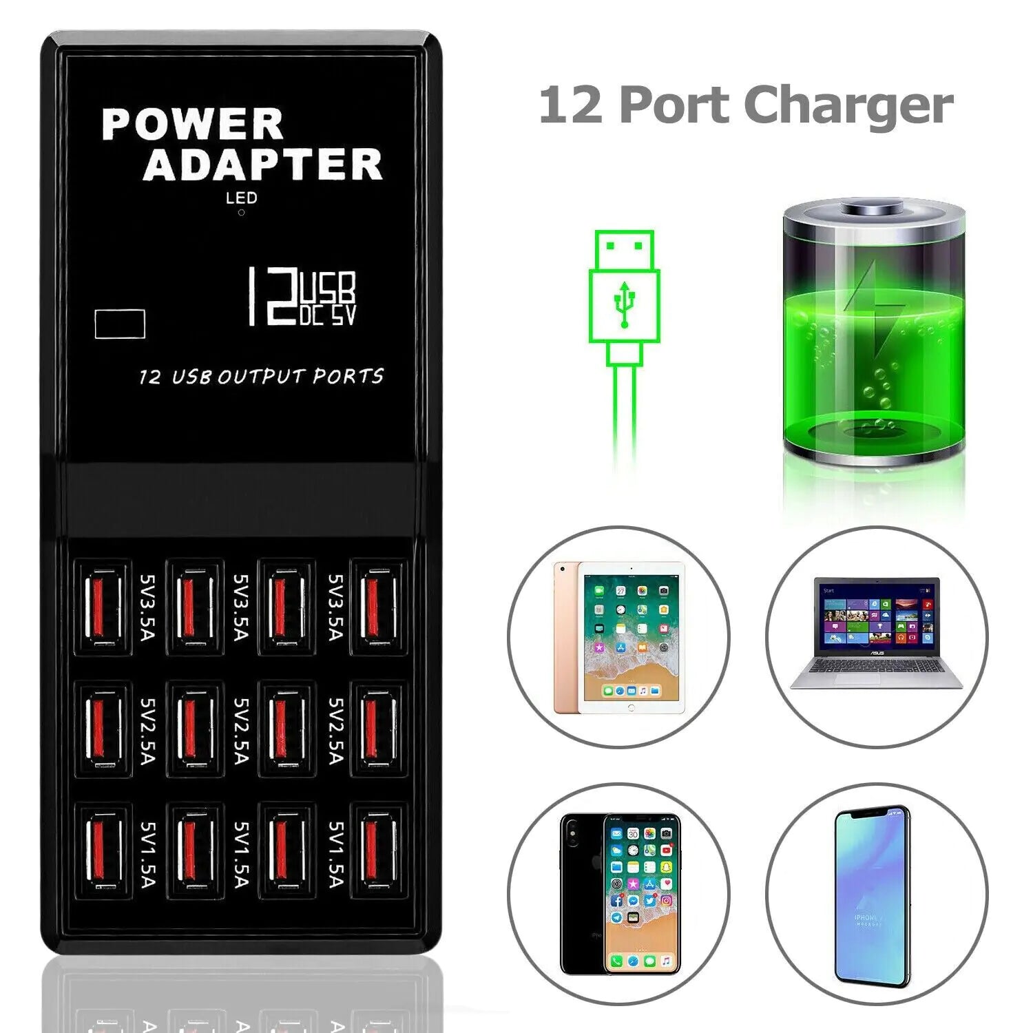 Multi 12 Port USB Charging Station Hub Desktop Wall Cell Phone Charger Organizer by Anti Spier