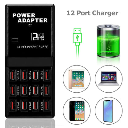 Multi 12 Port USB Charging Station Hub Desktop Wall Cell Phone Charger Organizer by Anti Spier