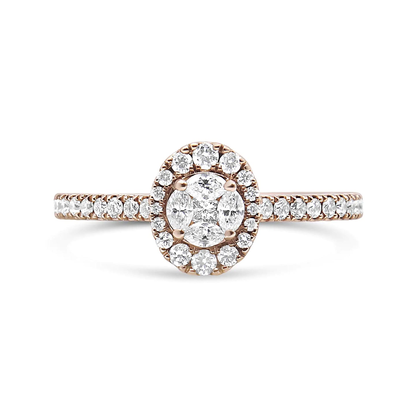 18K Rose Gold 1/2 Cttw Composite Marquise Composite Diamond Oval Shaped Halo Engagement Ring (F-G Color, VS1-VS2 Clarity) by Anti Spier