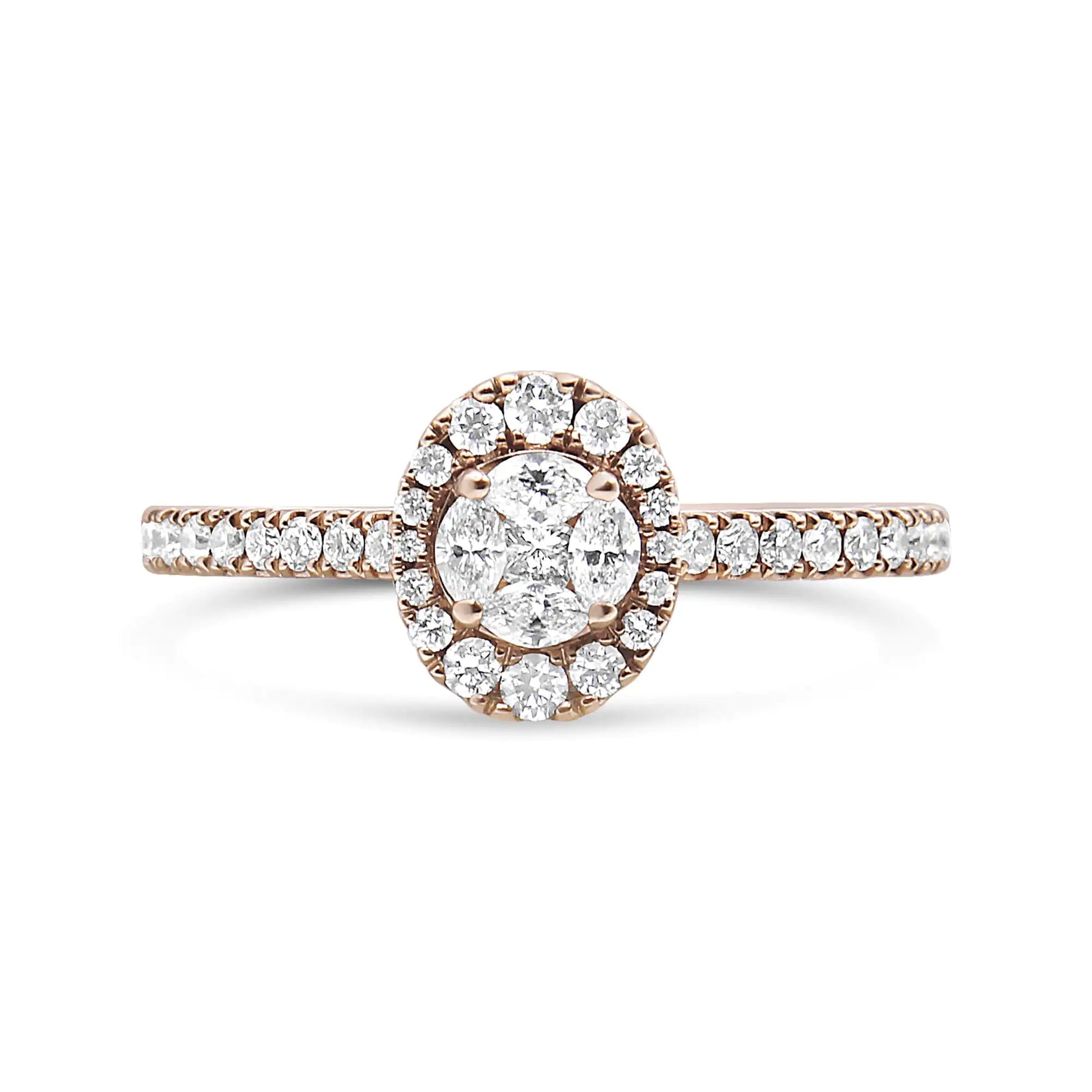 18K Rose Gold 1/2 Cttw Composite Marquise Composite Diamond Oval Shaped Halo Engagement Ring (F-G Color, VS1-VS2 Clarity) by Anti Spier