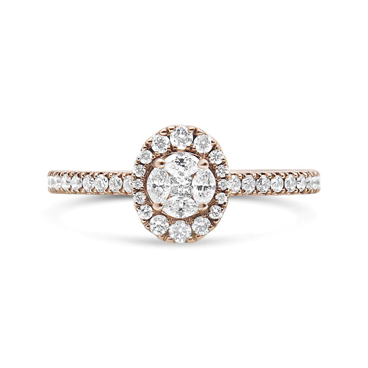 18K Rose Gold 1/2 Cttw Composite Marquise Composite Diamond Oval Shaped Halo Engagement Ring (F-G Color, VS1-VS2 Clarity) by Anti Spier
