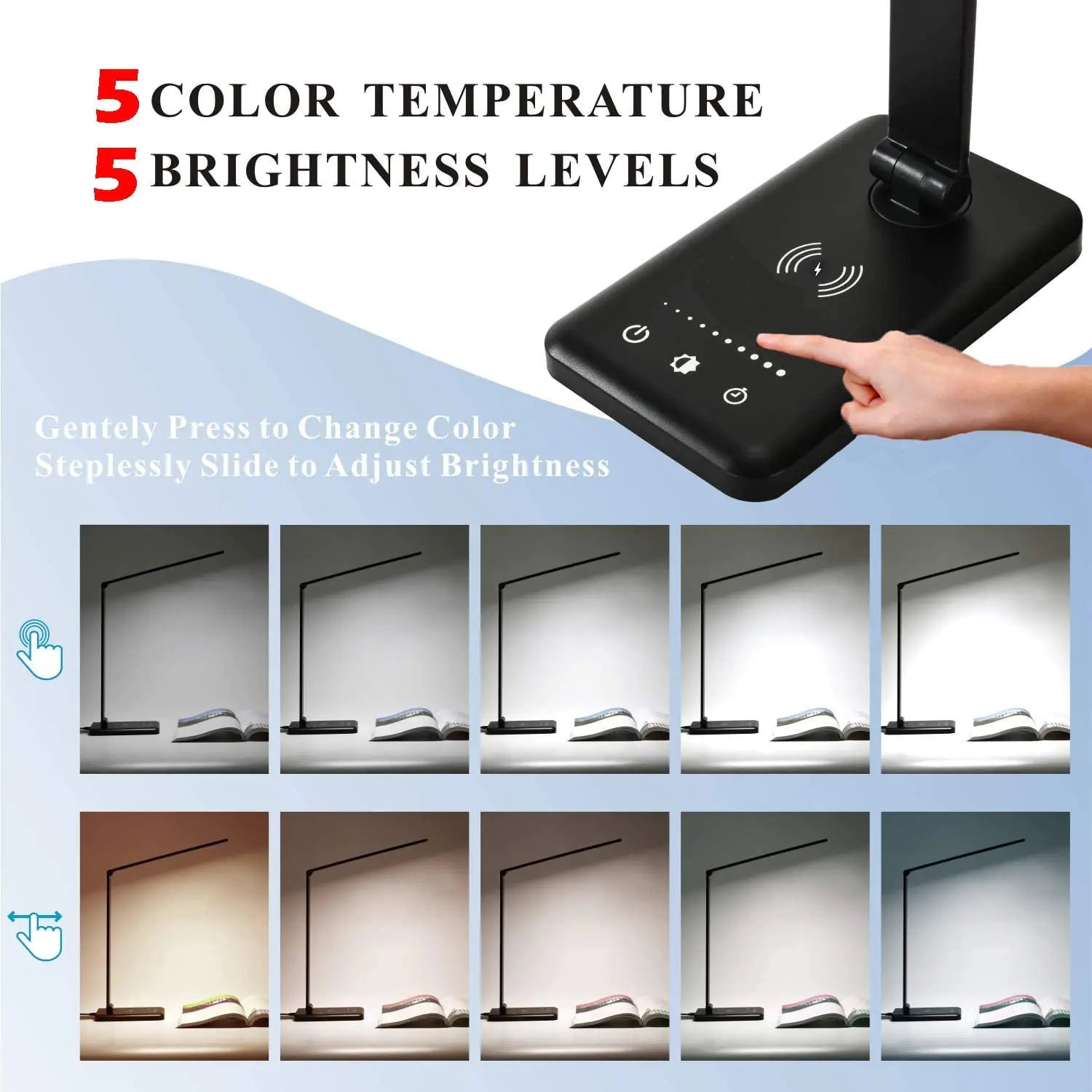 5 Lighting Mode LED Desk Lamp + Wireless Phone Charger by Anti Spier