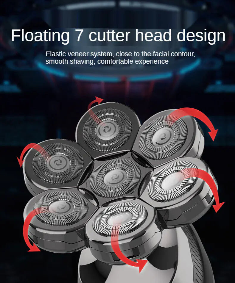7D Cordless Shaver Hair Trimmer Men’s 5-In-1 Electric Head Shaver Razor Men Wet by Anti Spier