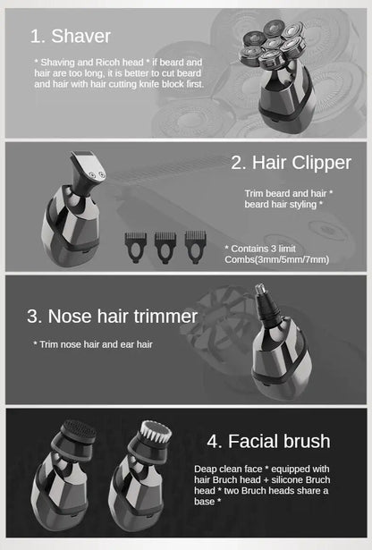 7D Cordless Shaver Hair Trimmer Men’s 5-In-1 Electric Head Shaver Razor Men Wet by Anti Spier