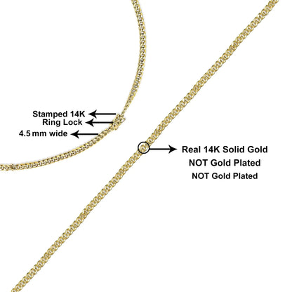 Semi-Solid 14K Yellow Gold 4.5mm Miami Cuban Chain Necklace - Unisex Chain by Anti Spier