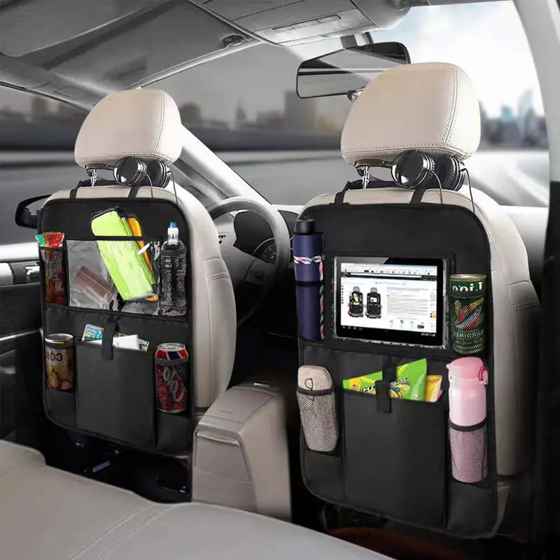 Car Seatback Organizer with Cup Holder - Travel Accessory by Anti Spier