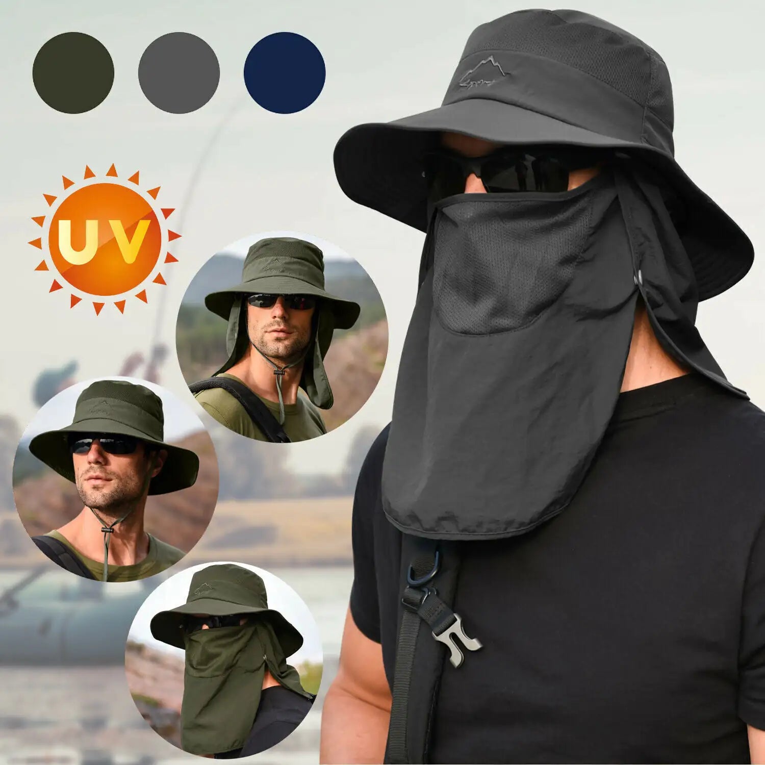 Wide Brim Sun Hat UV Protection Bucket Cap For Hiking Camping Fishing Safari Men by Anti Spier