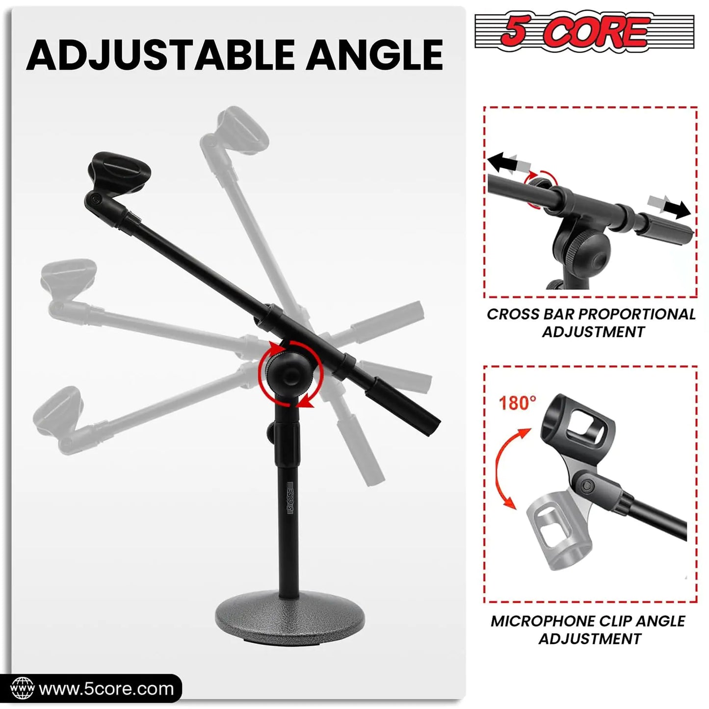 5Core Round Base Desktop Mic Stand Universal Desk Microphone Holder Table Top Stands BLACK by Anti Spier