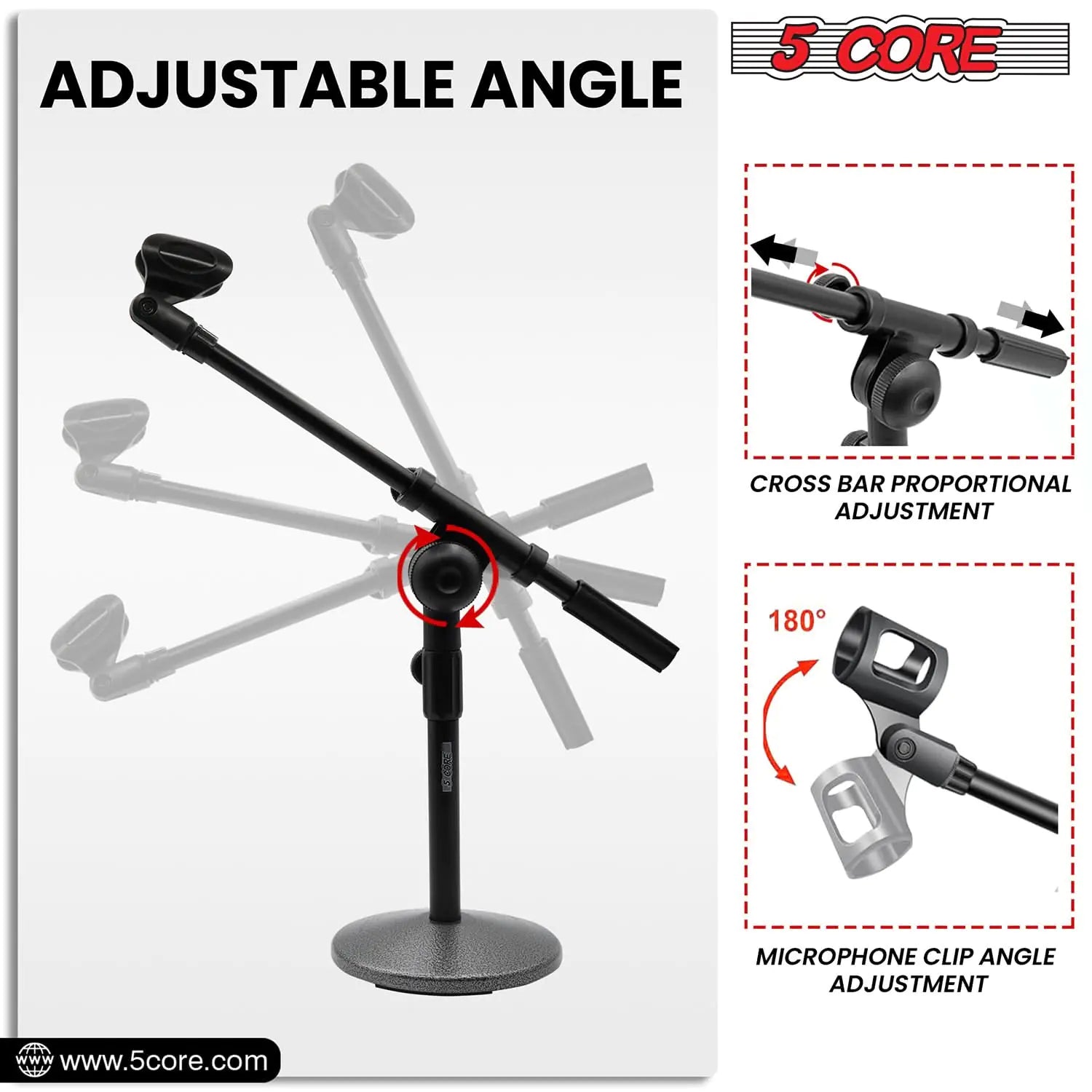 5Core Round Base Desktop Mic Stand Universal Desk Microphone Holder Table Top Stands BLACK by Anti Spier