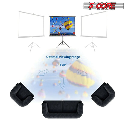 5Core Projector Screen with Tripod Stand 72" 4:3 Ultra HD Anti-Crease Indoor Outdoor Projection by Anti Spier