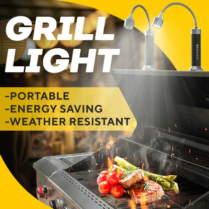 Flexible LED BBQ Grill Lights Set of 2 - The Perfect Grilling Accessories Light with 360-Degree Magnetic Base and Gooseneck - 100% Portable by Anti Spier