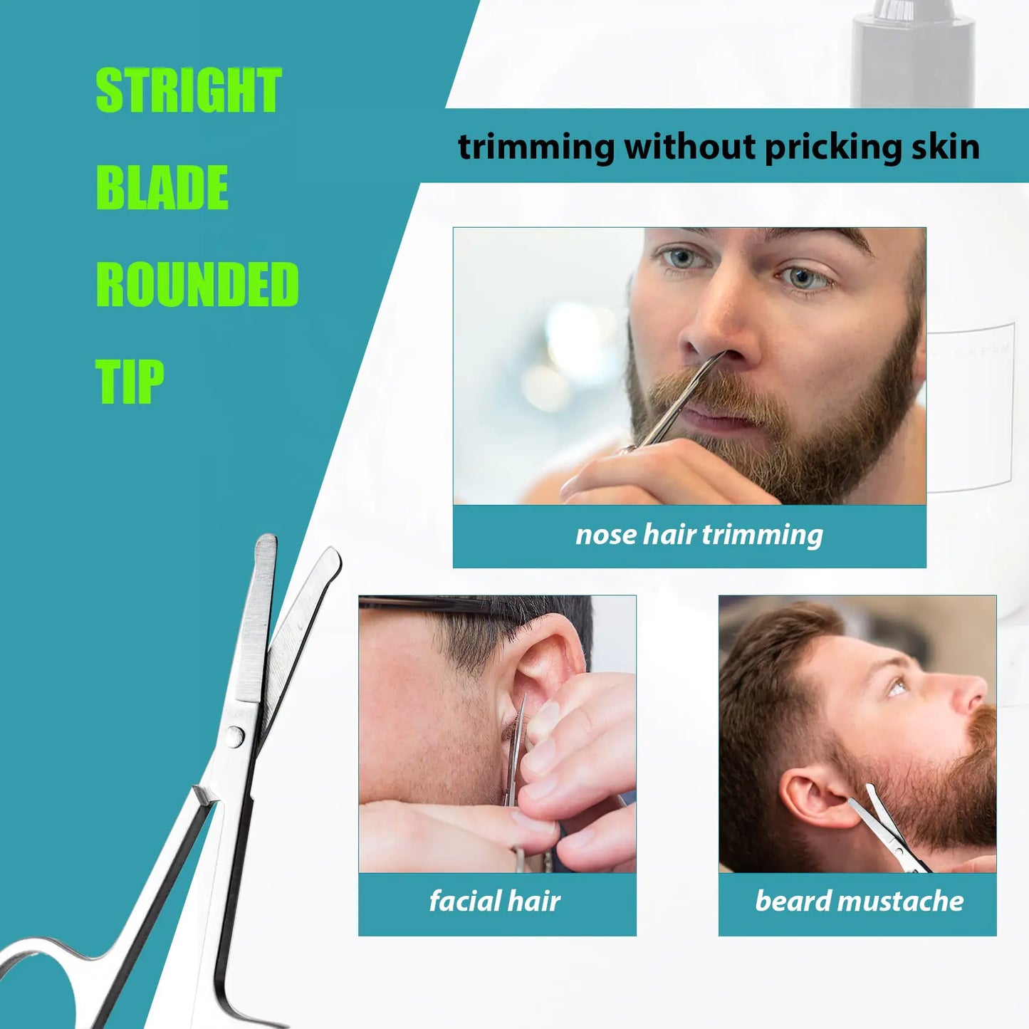 Facial Hair Small Grooming Scissors For Men Women - Eyebrow, Nose Hair, Mustache, Beard, Eyelashes, Ear Trimming Kit - Curved and Rounded Safety Tip Clippers For Hair Cutting - 2PCS Silver by Anti Spier