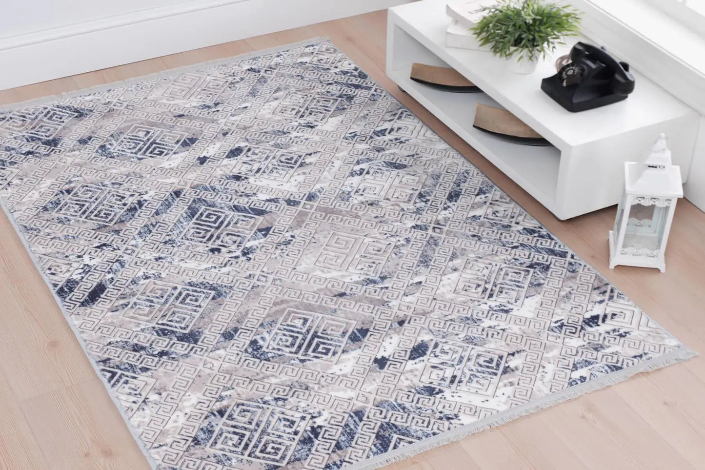 Aksu Non-Slip Floor Carpet with Tassels 120x180 Lois Blue by Anti Spier