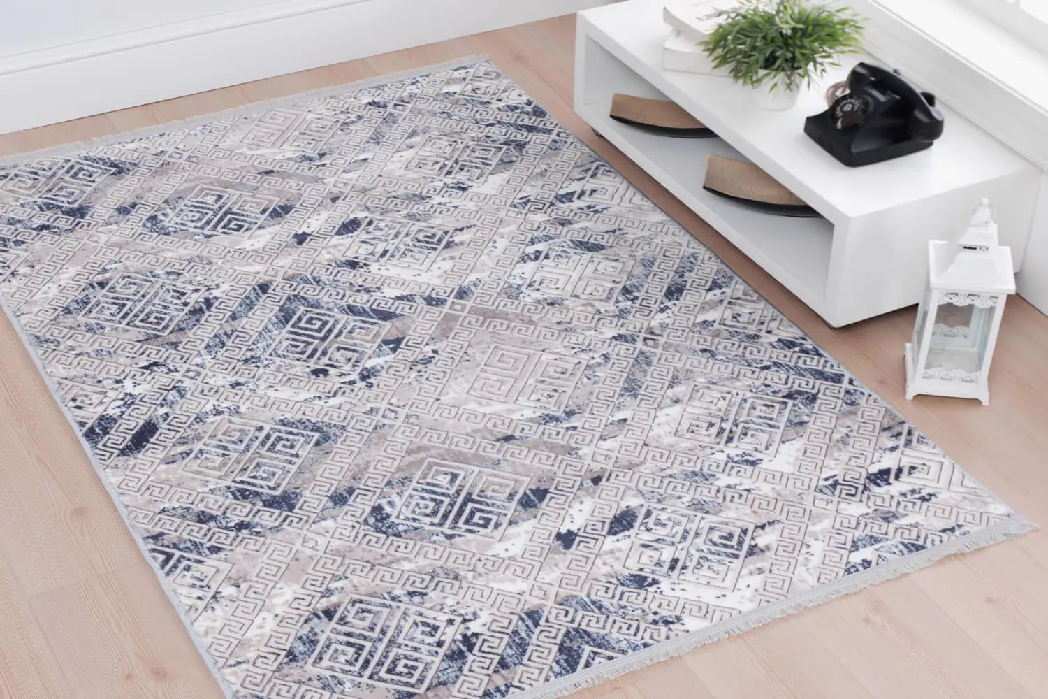 Aksu Non-Slip Floor Carpet with Tassels 120x180 Lois Blue by Anti Spier