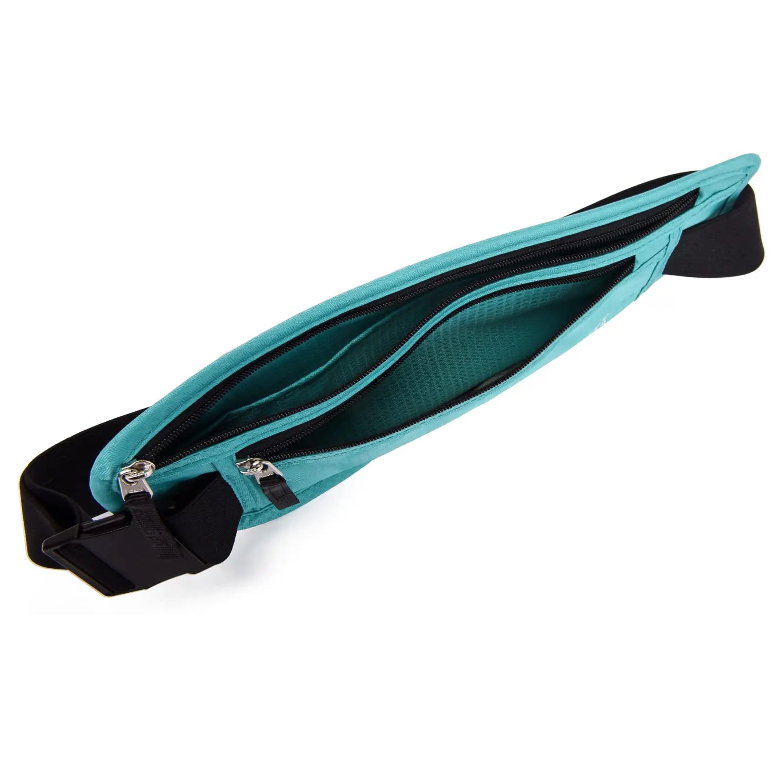 RFID Blocking Money Belt for Men Women, Slim Fanny Pack for Travel，Running,Conceal Waist Wallet for Passport Holder,Phone,Cash(Black Mint Green) Black Mint Green Rfid Blocking & Belt Wide:1.45Inch by Anti Spier