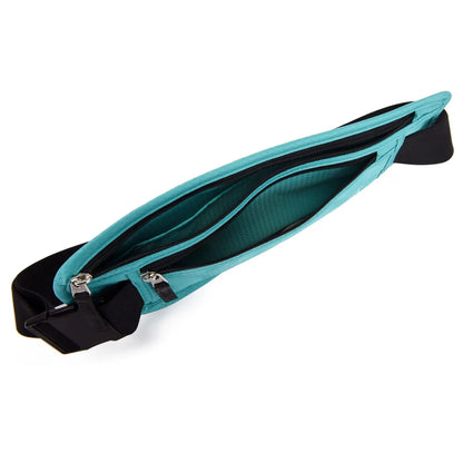 RFID Blocking Money Belt for Men Women, Slim Fanny Pack for Travel，Running,Conceal Waist Wallet for Passport Holder,Phone,Cash(Black Mint Green) Black Mint Green Rfid Blocking & Belt Wide:1.45Inch by Anti Spier