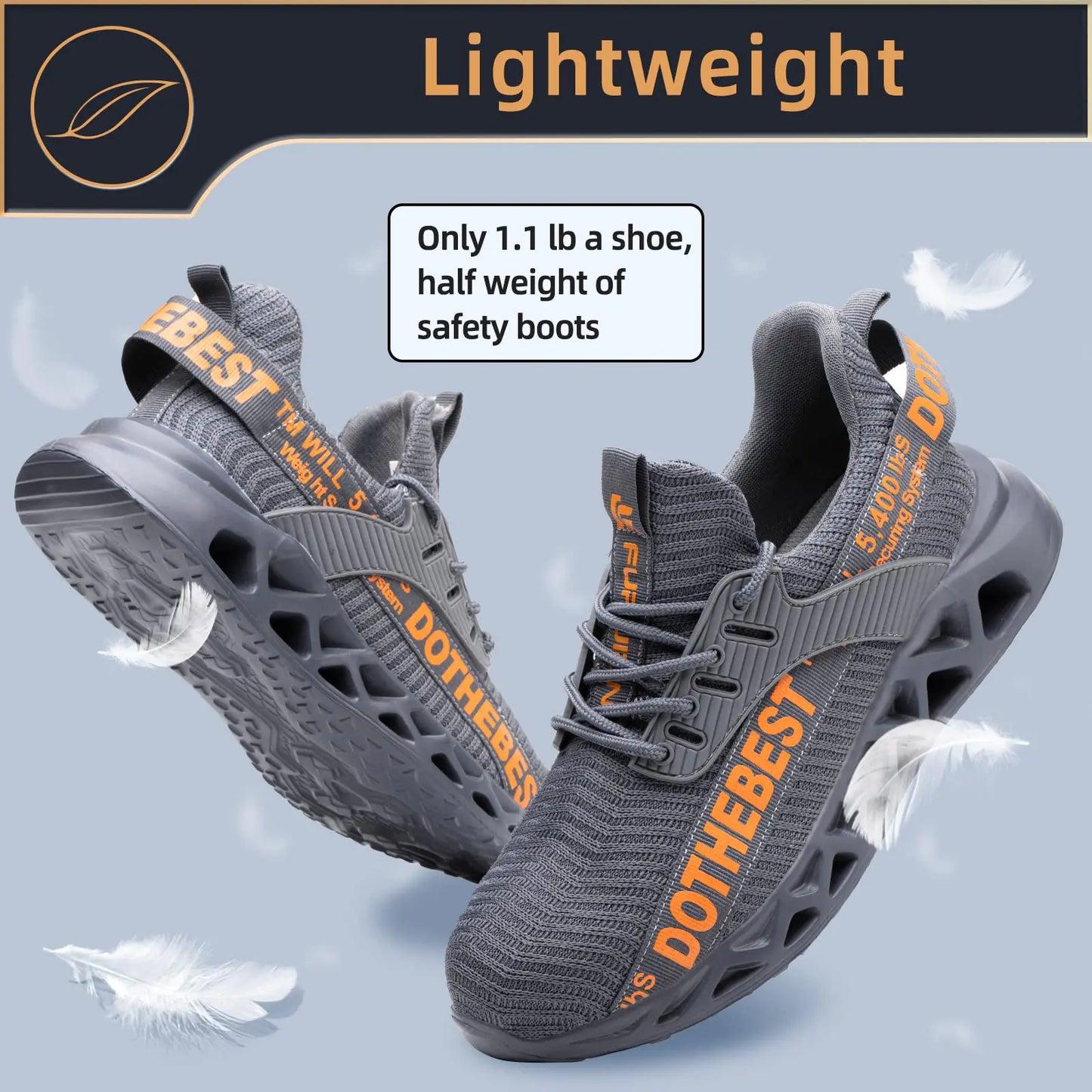 Furuian Steel Toe Sneakers for Men Women Lightweight Safety Shoes Comfortable Puncture Proof Slip On Indestructible Work Shoes 6.5 Women/5 Men Waterproof Grey by Anti Spier